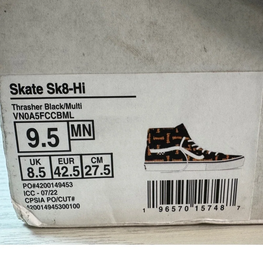NEW in Box / Vans Skate Sk8-H Thrasher Black Sneakers‎ / Size 9.5 / Sku0164